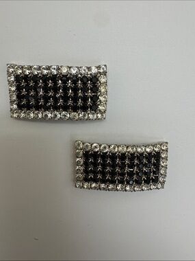 Bluette Made in France Black and Clear Crystal Shoe Clips - Women Jewelry